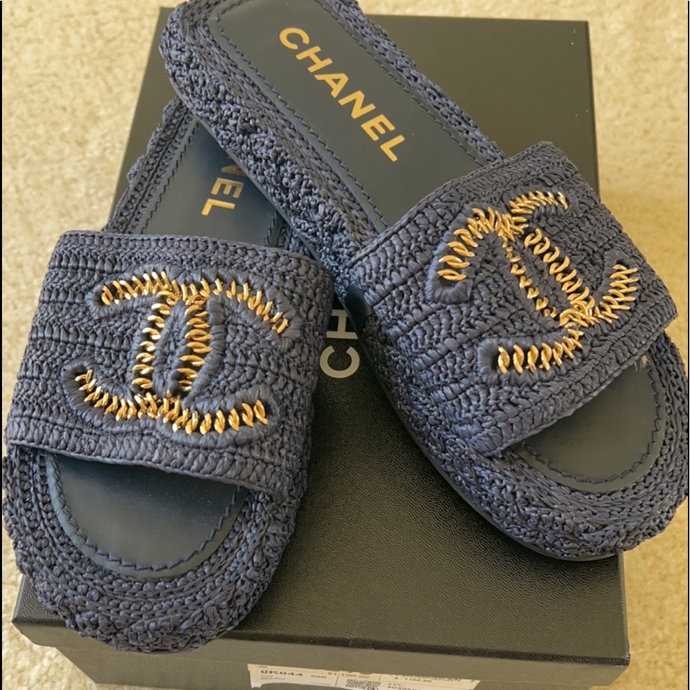 Authentic Chanel slide. If you are a 8.5 this will fit you perfect. Worn once